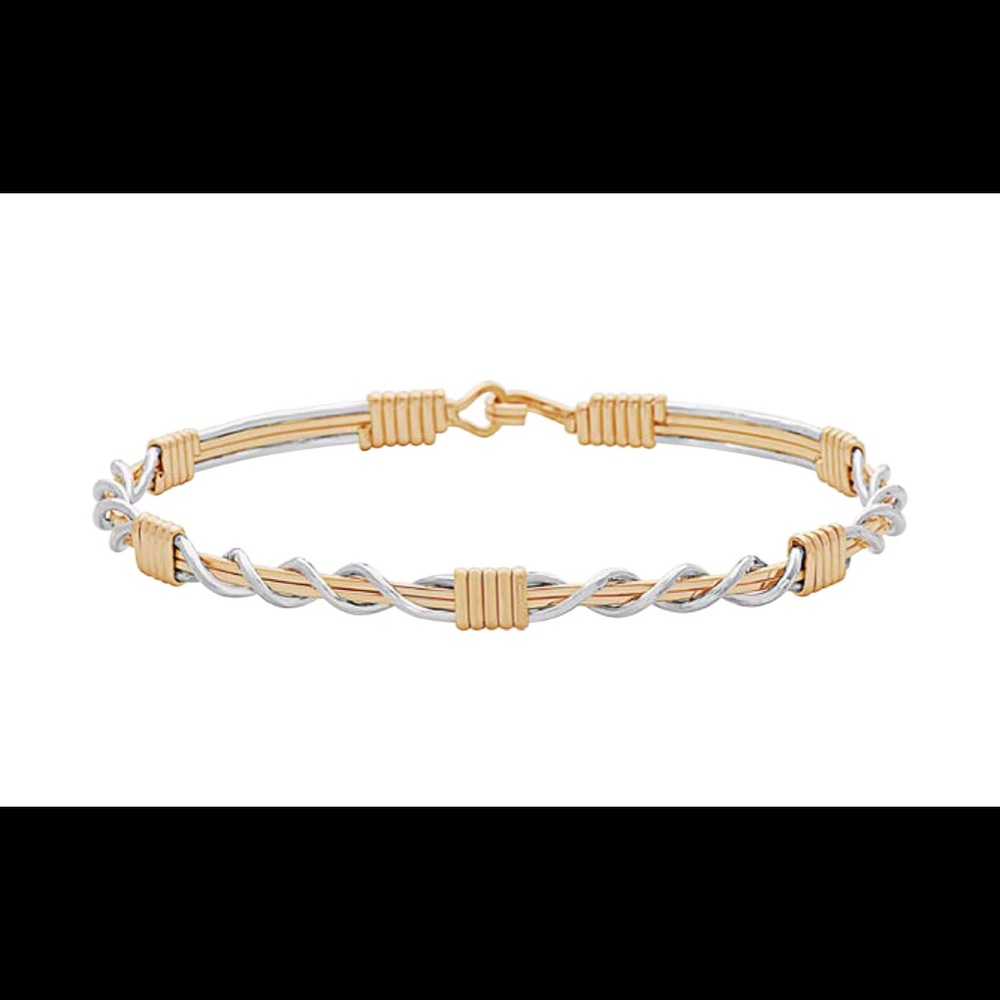 Ronaldo Designer JewelryThankful bracelet. 14K Gold Artist Wire & Mirror Silver